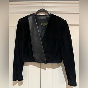Vintage DANIER Black Suede & Leather Cropped Jacket. Bolero style. Size S